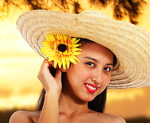 Image showing Pretty Girl In A Hat At Sunset