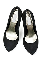 Image showing pair of black suede women's high heel shoes