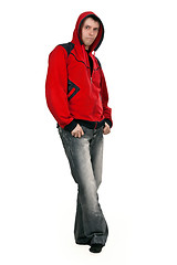 Image showing man in a red sweater with a hood