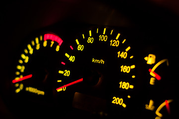 Image showing Closeup of a speed meter of a car