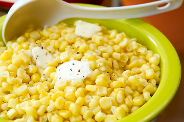 Image showing Sweet Corn with Melted Butter and Cracked Pepper
