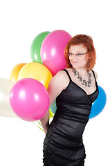 Image showing Beautiful woman with multicolored air balloons