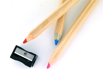 Image showing Pensils and a sharpener on white background