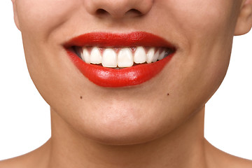 Image showing Smiling woman mouth with great white teeth