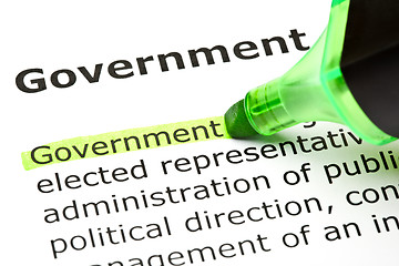 Image showing 'Government' highlighted in green