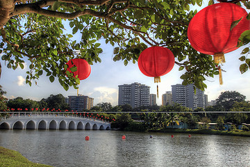 Image showing Red Lantern in Chinese Garden