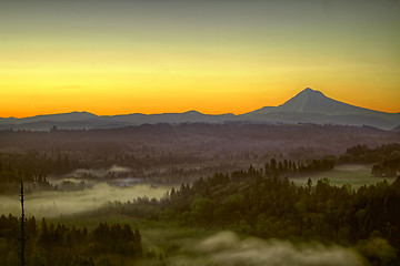 Image showing Sunrise Over Mount Hood One Foggy Morning