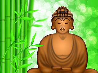 Image showing Zen Buddha Meditating by Bamboo Forest Background