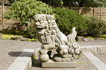 Image showing Japanese Stone Guardian Lions Sculpture