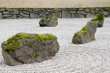 Image showing Japanese Stone and Sand Garden Closeup