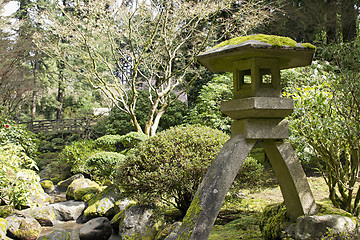 Image showing Japanese Stone Lantern by the Creek