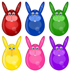 Image showing Six Colored Happy Easter Bunny Eggs