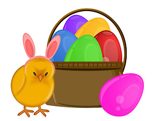 Image showing Easter Chick with Bunny Ears Headband and Basket