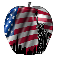 Image showing Big Apple with USA Flag and New York Skyline