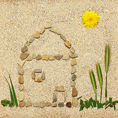 Image showing Stone house illustration in sand