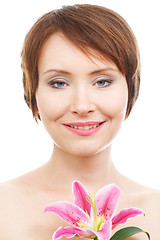 Image showing Beautiful woman with lily flower