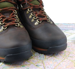 Image showing Hiking boots and map