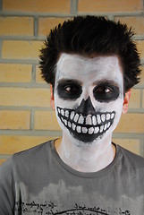 Image showing Portrait of a creepy skeleton guy (Carnival face painting)