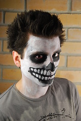 Image showing Portrait of a creepy skeleton guy (Carnival face painting)