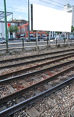 Image showing Billboard on railway tracks