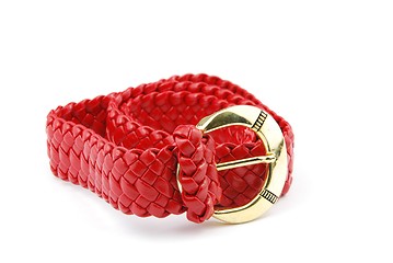 Image showing Red woman leather belt on white