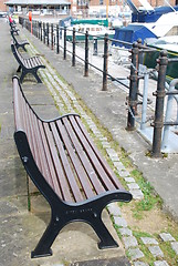 Image showing Empty benchs at the docks