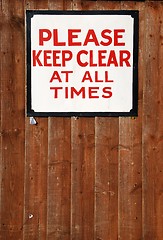 Image showing Keep clear vintage sign