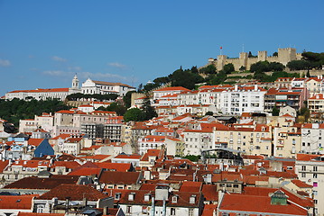 Image showing Lisbon cityscape with Sao Jorge Castle and Graça Church