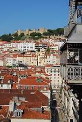 Image showing Lisbon cityscape with Castle and Santa Justa Elevator