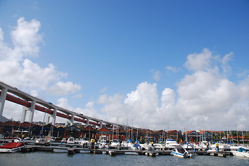 Image showing Lisbon's docks under April 25th bridge