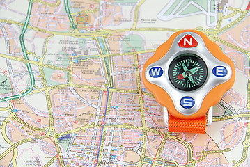 Image showing Travel concept with a compass on a map