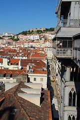 Image showing Lisbon cityscape with Castle and Santa Justa Elevator