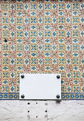 Image showing Portuguese azulejos and a empty sign