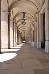 Image showing Commerce square arcades in Lisbon