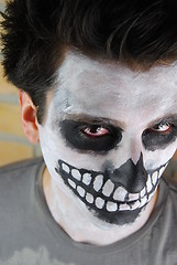 Image showing Portrait of a creepy skeleton guy (Carnival face painting)