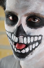 Image showing Portrait of a creepy skeleton guy (Carnival face painting)