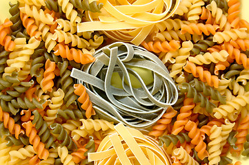 Image showing fusilli and tagliatelle pasta