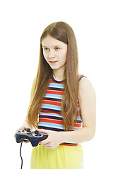 Image showing Girl plays video console game