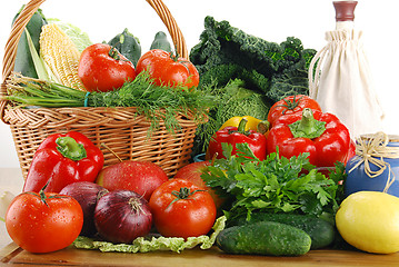 Image showing Vegetables and wicker basket