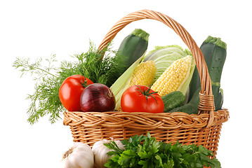 Image showing Vegetables and wicker basket
