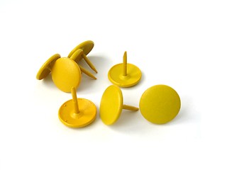 Image showing Yellow thumbtacks