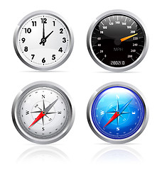 Image showing Clock, speedometer and compass set