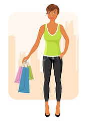 Image showing girl with purchases goes around city