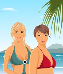 Image showing Illustration two girls on the beach