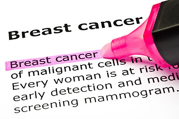 Image showing 'Breast cancer' highlighted in pink