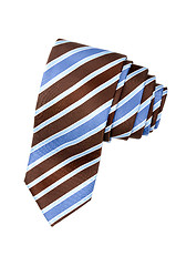 Image showing Striped blue, white and brown tie