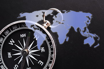 Image showing compass and world map