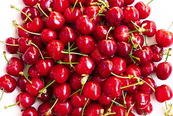 Image showing Wet ripe red cherries 