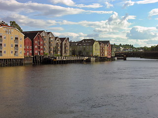 Image showing Trondheim old town over a river