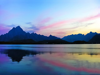 Image showing Lofoten Norway sunset landscape